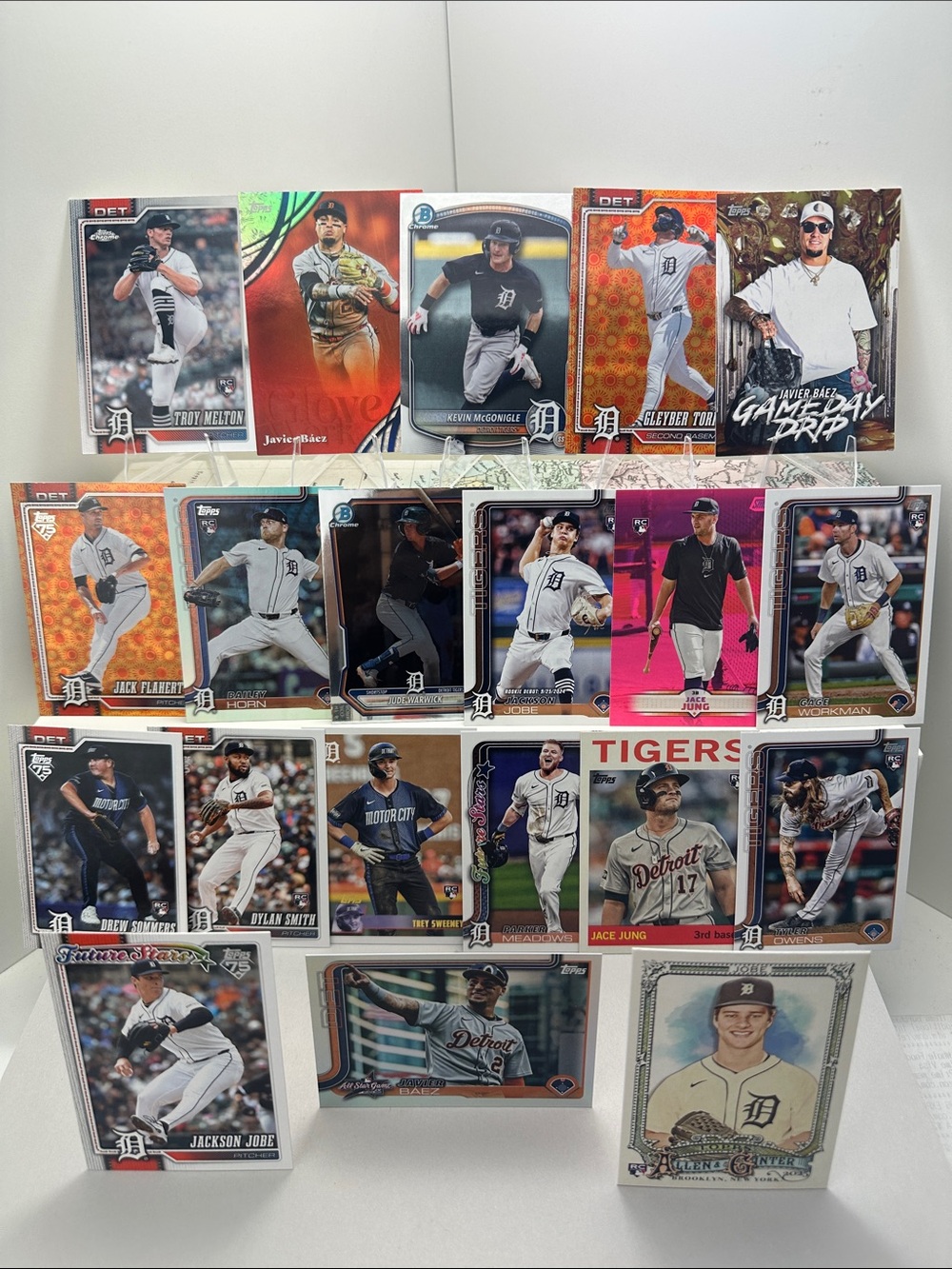 Kevin McGonigle Rookie Tigers lot of 20 + Baez Glove Work Melton/Jobe Rookies